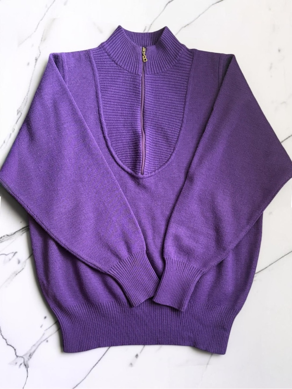 Vintage Bogner Purple Quarter Zip Ski Sweater Wool Blend Knit L